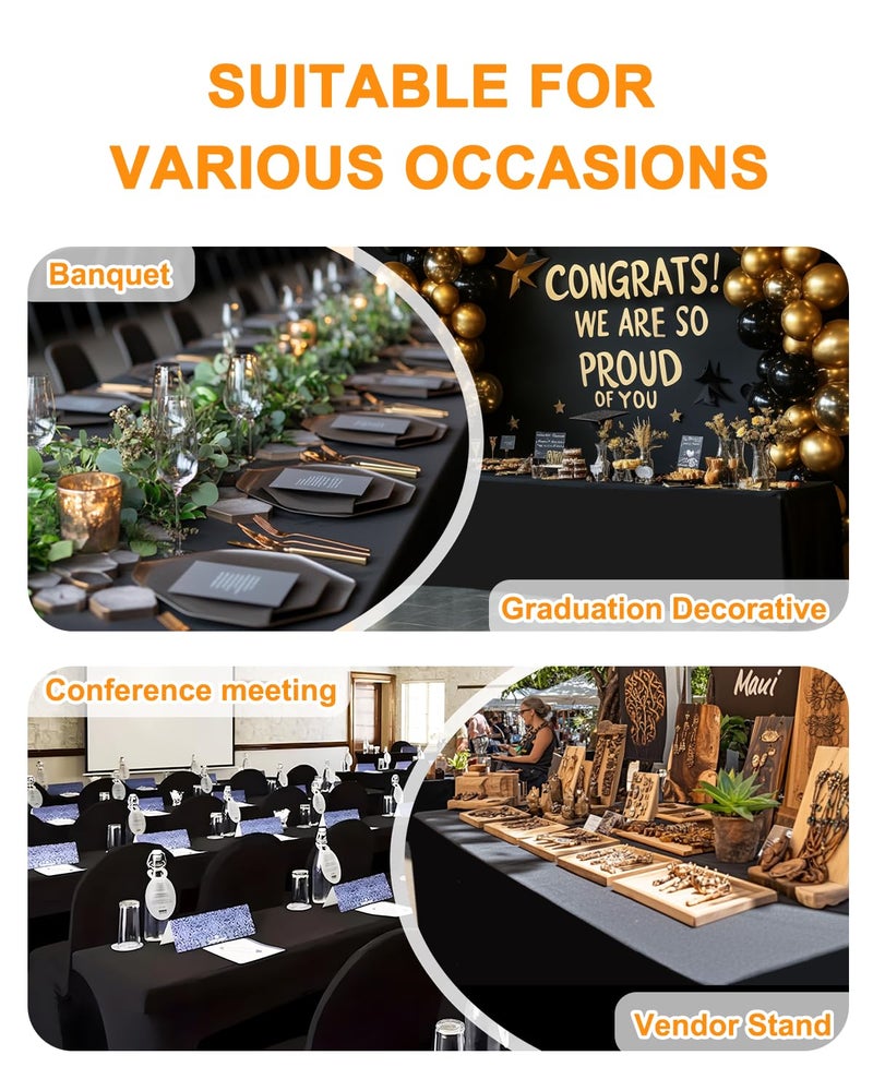 SEPARO Spandex Table Cover 2 Pack 8FT Black Fitted Tablecloths,Washable Wrinkle Resistant Stretch Table Cloth Rectangle for Vendor Booth Display Items,Party Supplies for Adults,Wedding Decorations,Banquet - Image 3